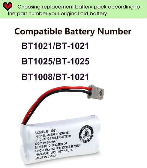 Kruta BT-1021 Compatible Replacement Battery, 2.4V 800mAh for Uniden Cordless Handset Phone