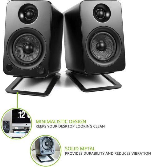 Kanto S4 Tilted Desktop Speaker Stands for Medium Bookshelf Speakers, Supports 8 lbs, Pair, Black