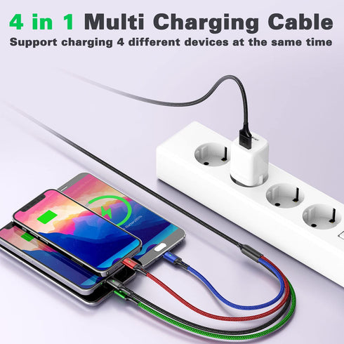 10ft 2Pack Multi Charging Cable - Fast 4 in 1 Braided USB Cable for iPhone, Type C, Micro USB, Samsung, LG, Tablets &