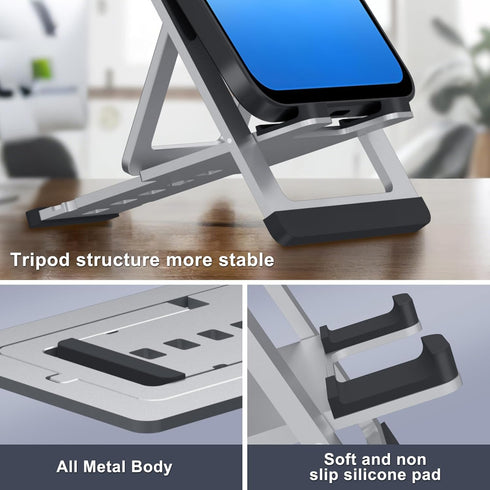 iShowMount 17 16 15 14 13 12 11 S25 S24 S23 Cell Phone Stand,Aluminum Foldable Phone Holder for Desk,Adjustable Phone