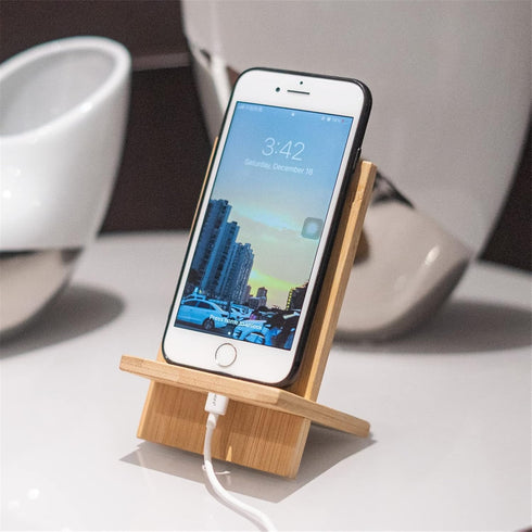 Bamboo Phone Stand Holder Adjustable Folding Phone Stand with Chargeable Hole for Desk
