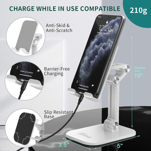 Foldable Adjustable Cell Phone Stand for iPhone 12 and All Smartphones, Heavy Duty Mobile Stand, Tablet Holder