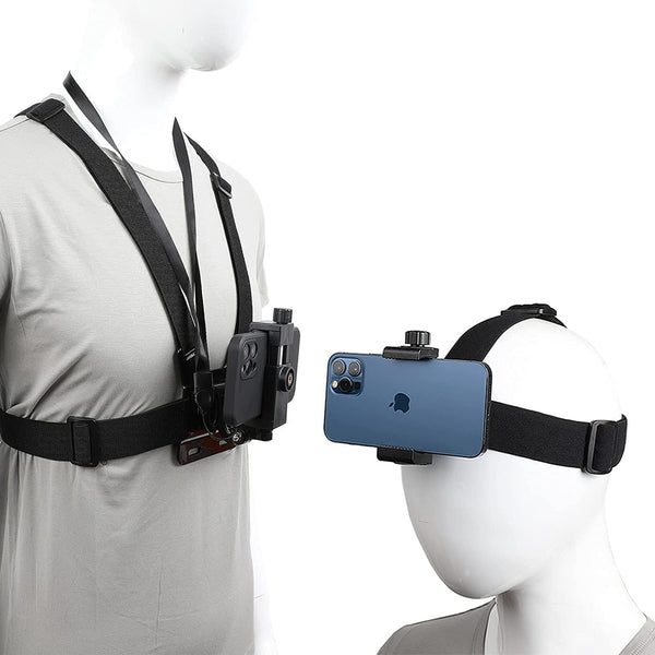 KINGKI Mobile Phone Chest Strap Harness Mount, Head Strap Holder Kit for POV/VLOG, Compatible with iPhone, Samsung,