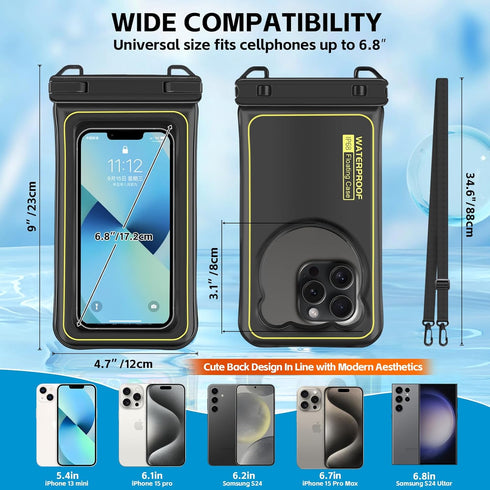 IP68 Floating Waterproof Phone Case for iPhone 15 14 13 Pro Max, Galaxy S24 S23 S22 Ultra, Black