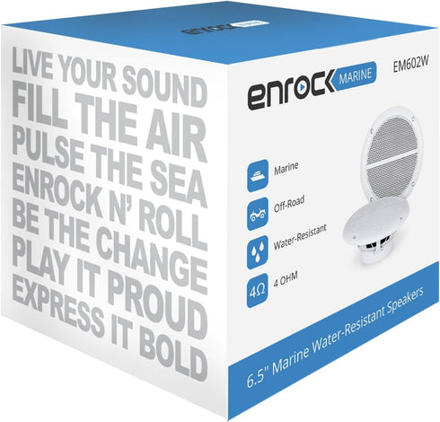 Enrock 6.5" 90 Watt Peak Power Marine 2-Way Full Range Speakers, White, Pair