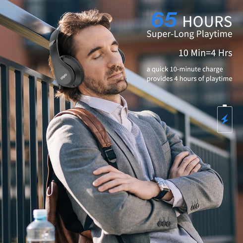 Uliptz Wireless Bluetooth Headphones, 65H Playtime, 6 EQ Sound Modes, HiFi Stereo Over Ear Headphones with Microphone,