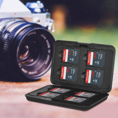 Aluminum Shock Resistant Memory Card Storage Box Holder for 8 SD SDHC MMC Micro SD TF Cards (Black)