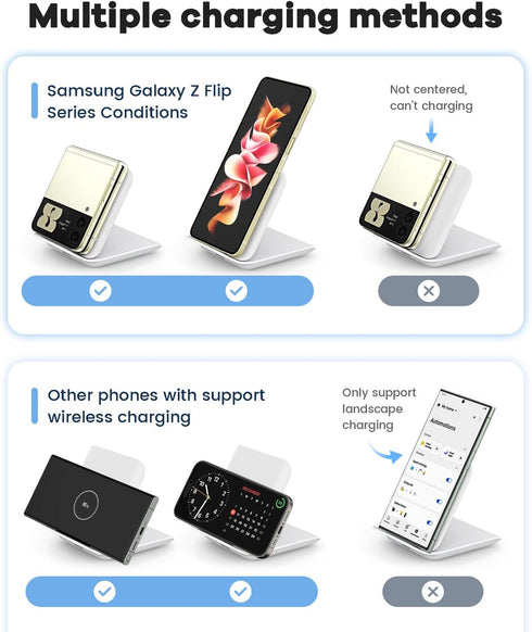 Wireless Samsung Charging Station, 15W Folding Travel Charger for Galaxy Z Flip 6/5/4, Compatible with iPhone