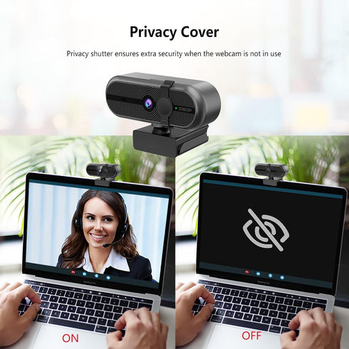 MOERTEK 1080P 90 Webcam for PC, Webcam with Mic, Auto Light Correction, Wide Angle, Built-in Privacy Cover, Supports