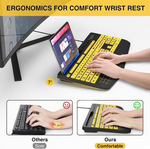 SABLUTE Large Print Keyboard Wired Computer Keyboards with Wrist Rest, Big Letters Easy to Read for Windows