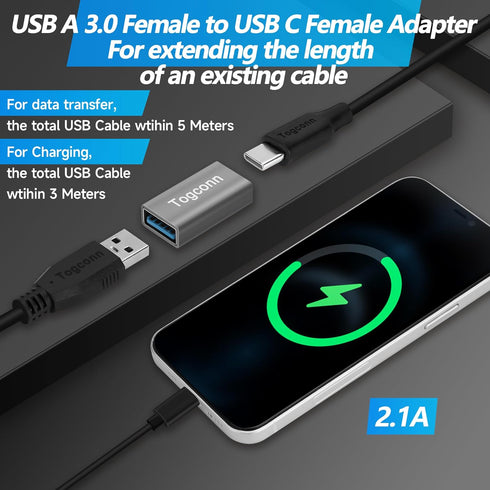 USB C to USB 3.0 Adapter (2 Pack), Type-C (Female) to USB A (Female) Coupler, High Speed USB Extension Connector