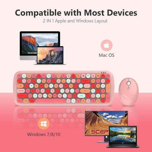 Wireless Keyboard and Mouse Combo, 2.4G USB Retro Typewriter Wireless Keyboard with Slim Noiseless Mouse