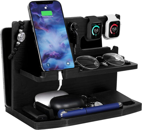 AliveByte Gifts for Men Desk or Nightstand Organizer - Wood Phone Docking Station