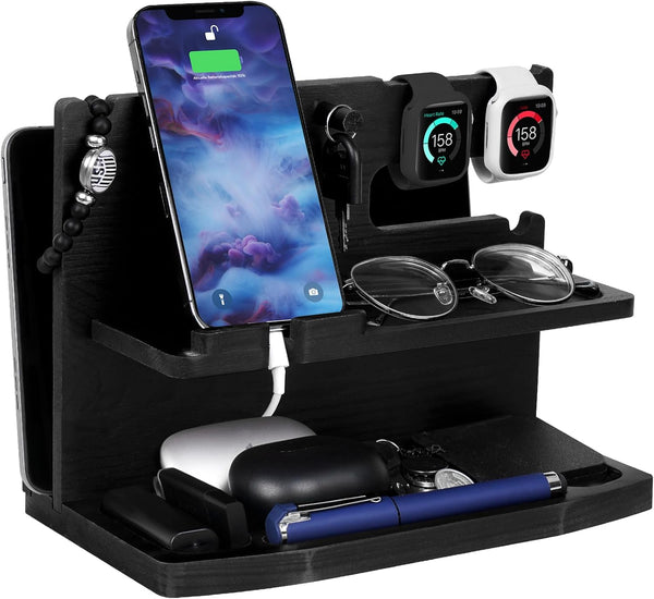 AliveByte Gifts for Men Desk or Nightstand Organizer - Wood Phone Docking Station