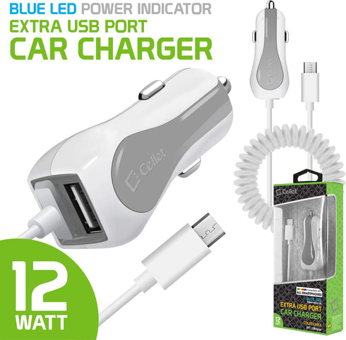 Cellet Fast Charging 2.4 Amp Dual USB Car Charger with 6ft Micro USB Cable, Compatible for LG Aristo 2 Plus, Enlighten,