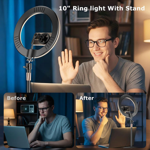 Wowcati 10" Desk Ring Light with Magnetic Phone Stand for Zoom Meetings, Ring Lights for Video Recording, Laptop Light