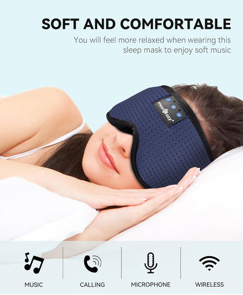 MUSICOZY Sleep Headphones Bluetooth Sleep Eye Mask, Wireless Headphones for Side Sleepers, Cool Tech Gadgets (Blue)