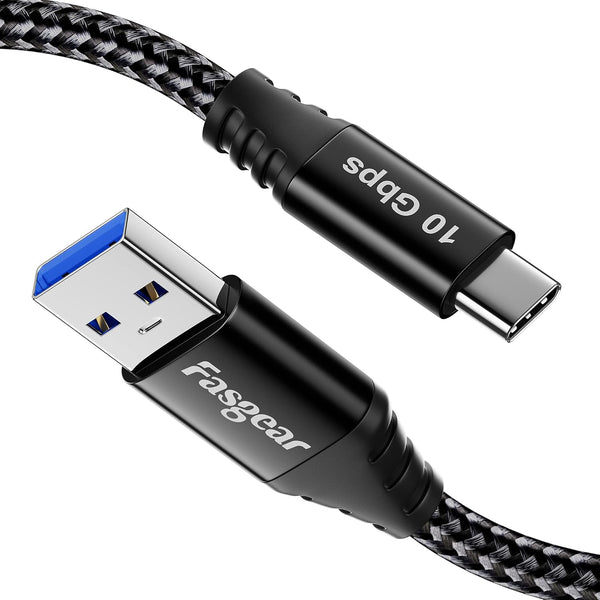Fasgear USB C Cable 4.9ft - Braided USB A to Type C 3.2 Gen 2 Cord, 10Gbps, 3A Fast Charge for Galaxy S23, PS5