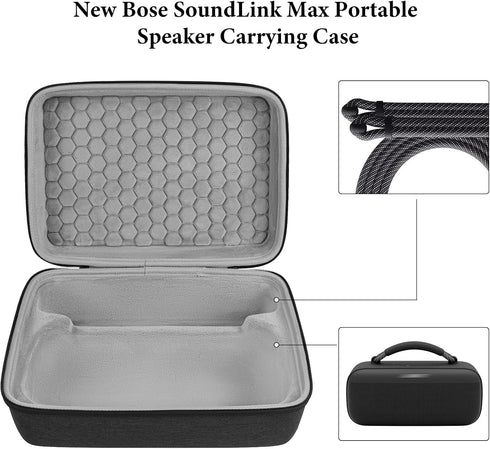 Geekria Shield Speaker Case for Bose Soundlink Max, Hard Shell Portable Cover with Cable Storage (Dark Grey)