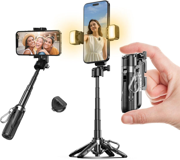 Linber Portable Selfie Stick Tripod with Dual Fill Lights & Bluetooth Remote 3-in-1