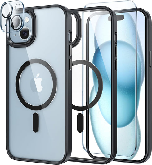 FNTCASE iPhone 15 Plus Case: Slim Magnetic Clear, Military Grade, Shockproof, Anti-Yellowing, with Lens & Screen