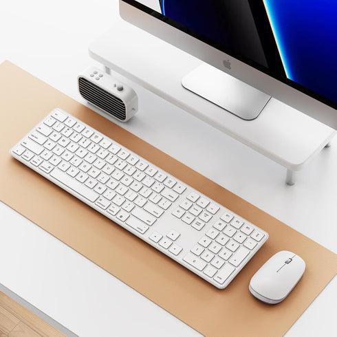 OMOTON Bluetooth Keyboard and Mouse Combo for Mac, Wireless Multi-Device Keyboard with Numeric Keypad (White)