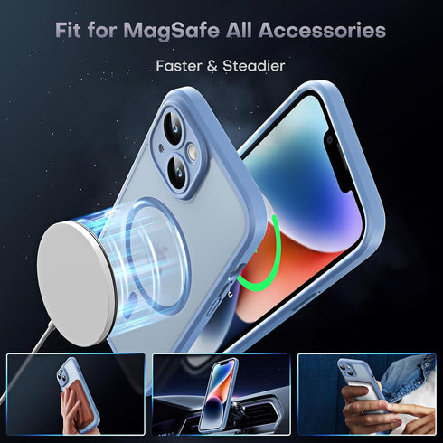 TOCOL Magnetic iPhone 14 Case, Light Blue, Upgraded Full Camera Protection, Compatible with MagSafe, 14FT Military Grade