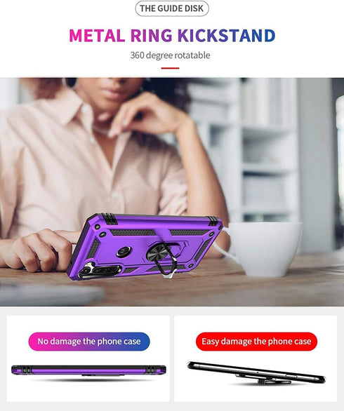 Androgate Purple Moto G Stylus/Pro Case with Tempered Glass Protectors, Ring Kickstand Car Mount, Shockproof Cover