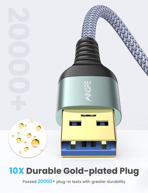 AINOPE 10FT USB 3.0 Extension Cable, Type A Male to Female, 2 Pack, Braided, Fast Data Transfer for Keyboard, Mouse,