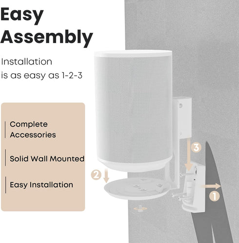 PUTORSEN Speaker Wall Mount for Sonos Era 100, Tilt & Swivel Speaker Shelf Bracket, Cable Management, 1 Pack White