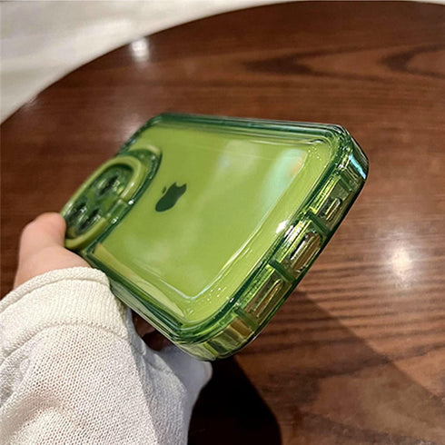 Ownest Creative Design Case for iPhone 13 with Clear Kickstand and Camera Holder, Slim Shockproof Cool Cover, Green