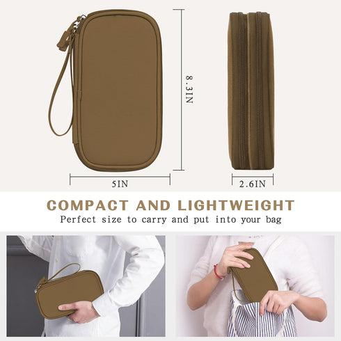 FYY Electronic Organizer, Portable Waterproof Travel Cable Bag for Charger, Phone, Earphone, Medium Size-Brown