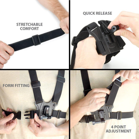 Adjustable Chest Harness Mount Strap with J Hook for Gopro Hero 12 11 10 9 8 7 /AKASO/Dragon Touch/Vemont/Remali