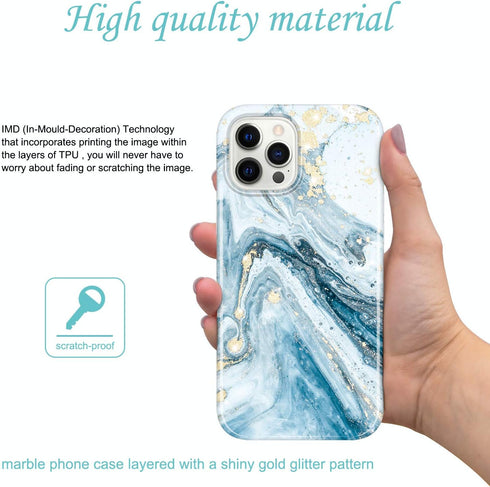 JIAXIUFEN Gold Sparkle Glitter Case for iPhone 12 and 12 Pro, Slim Shockproof TPU Soft Rubber Cover (6.1 inch, Blue)