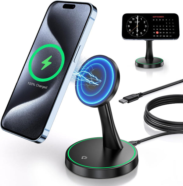 Magnetic Wireless Charger Stand - 15W Fast Mag-Safe Charger for iPhone 15/15 Pro/15 Plus/15 Pro Max/14/13/12 Series,