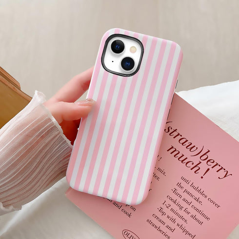 GLBYDLO 15, 2-Layer (Pink,15) Striped Case for iPhone Cute Phone Case, Aesthetic Pattern Design, Hybrid Shockproof