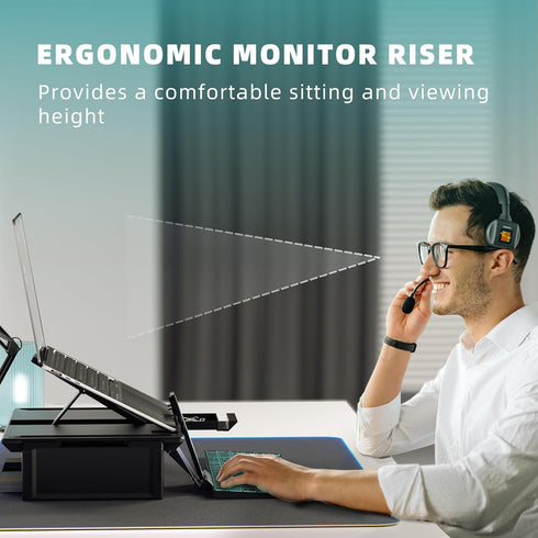 Monitor Stand Riser for Desk, 2-IN-1 Foldable Laptop Stand, Desktop Organizers and Accessories for Laptop, Black