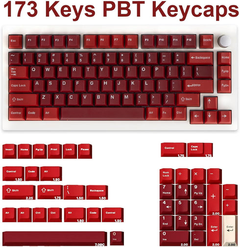 Jamon Keycaps Set, 173 Double Shot Cherry Profile Red PBT Keycaps with Key Puller for 60%, 75%, 80%, 85%, 100%
