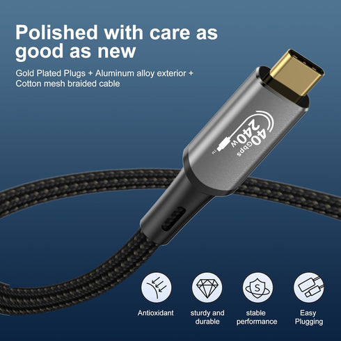 USB4 Cable, with Thunderbolt 4 Cable, 240 W Charging Cable, 40 Gbps Data Cable, 8K @ 60Hz 4K120Hz HDR, PD3.1, USB C to USB C Cable, for Hub, Dock MacBook, M1 M2, M3, Mac Studio SSD, Laptops, Monitor,