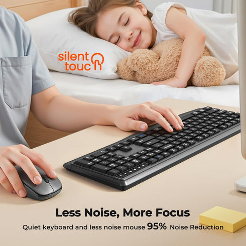 Meetion Gamer 2.4G/Bluetooth 3800 Set Wireless Keyboard and Mouse Combo, Silent Full-Size Cordless Keyboard Mouse