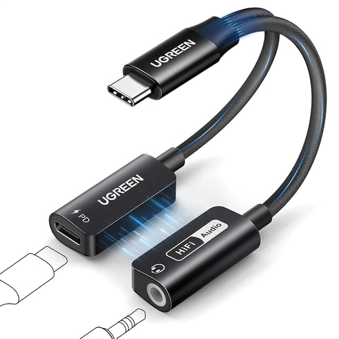 UGREEN Magnetic USB C to 3.5mm Audio Adapter and Charger, 2 in 1 Hi-Res 32bit/384kHz Aux to USB C with PD 60W Fast
