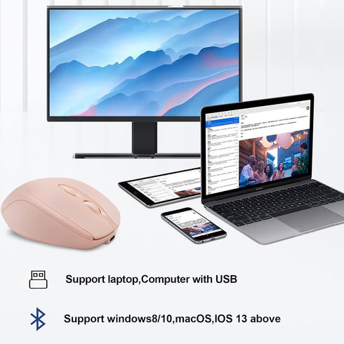 Rechargeable Wireless Mouse, Bluetooth Mouse for Laptop, iPad, MacBook Pro/Air, Silent Mouse for PC, Surface Pro,