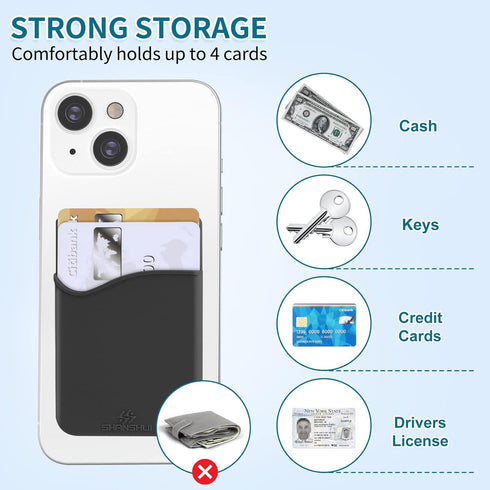SHANSHUI 4 PCS Phone Card Holder, Premium Silicone Stick on ID Card, Drivers License, Credit Card Holder for Back of
