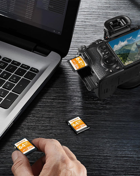 EF2_64GB UHS-I SD Card, Fast Storage Memory Card, Read Speed 100MB/s, Write Speed 50MB/s, C10, U3, V30, Full-HD & 4K