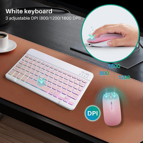 Bluetooth Keyboard and Mouse Combo for iPad, Rechargeable Wireless with 7-Color Backlit for iPad Pro/Air/Mini