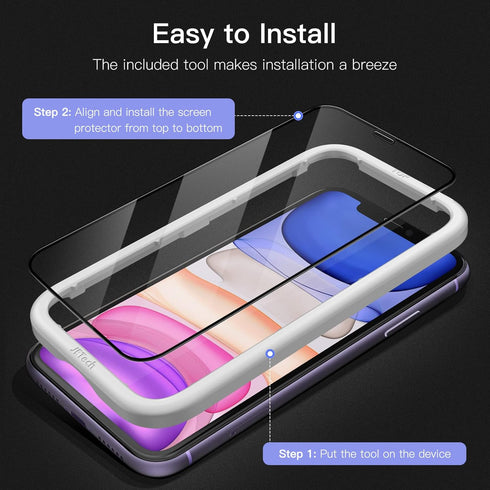 JETech 3-Pack Full Coverage Tempered Glass Screen Protector for iPhone 11/XR 6.1", Black Edge, HD Clear, Case-Friendly.