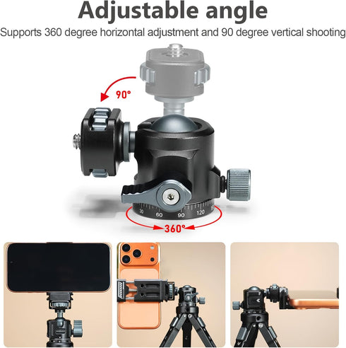 LEAPLIEXT 360 1/4-inch 2.5kg/5.5 lbs Tripod Metal Ball Head, Panoramic Rotating Base Adapter, with Screw and Cold Shoe