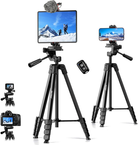 67" Tripod for iPhone, MACTREM iPad Tripod Stand with 2 in 1 Phone Holder & Wireless Remote for Video Recording,