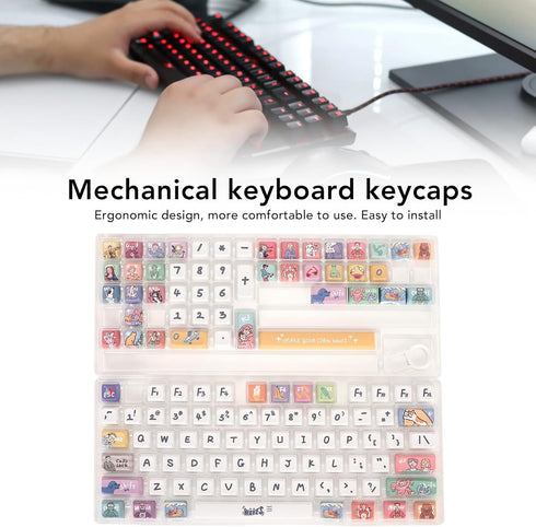 PBT 123 Keycaps, Cartoon Cute Keys, Universal Compatibility, XDA Like Height for 61 87 96 98 104 108 Mechanical
