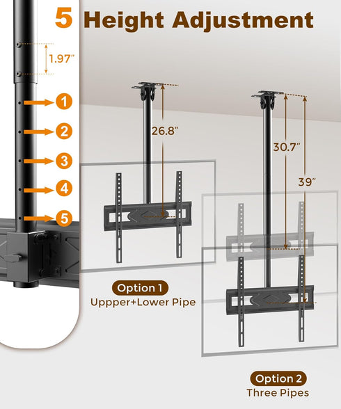 Solid As Mountain 39 26-65 Inch 4K 400x400mm, 110lbs Ceiling TV Mount for LCD LED OLED TVs, Heavy Duty Hanging TV